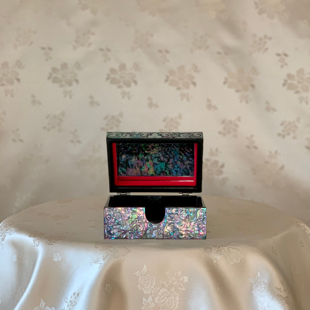 Mother of Pearl Jewelry or Business card Box with Crane and Vine Pattern (자개 학 당초문 보석함)