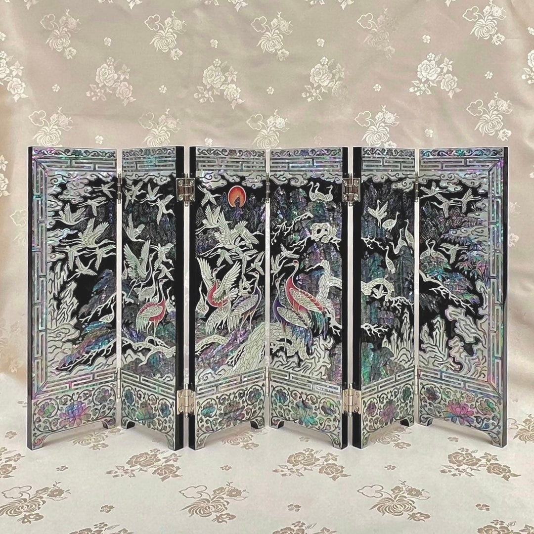 Mother of Pearl Wooden Folding Screen for Table with Longevity Symbols Pattern (자개 장생문 6폭 병풍)