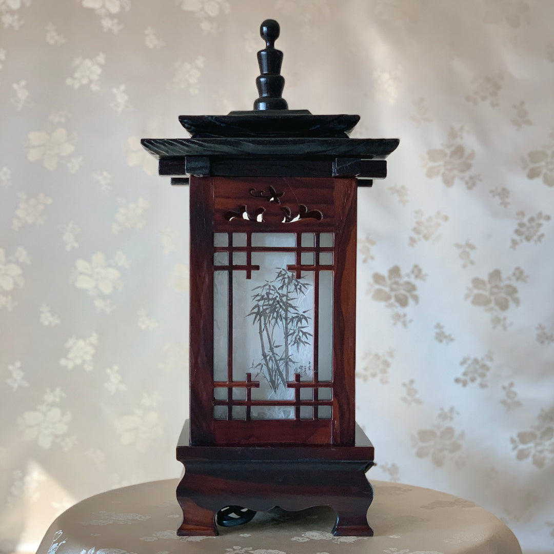Wooden Accent Table Lamp with Square Pagoda Shaped Roof (목재 사각기와탑 등)