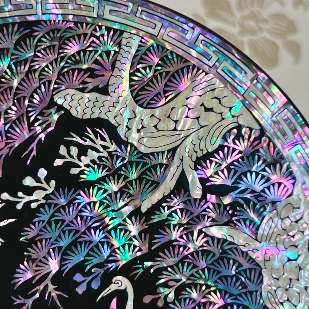 Mother of Pearl Wooden Plate with Pine and Crane Pattern (자개 송학문 접시)