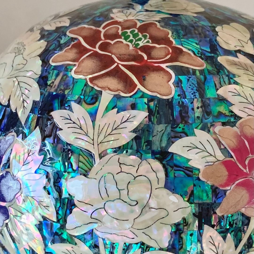 Ceramic Mother of Pearl Vase with Butterfly and Peony Pattern