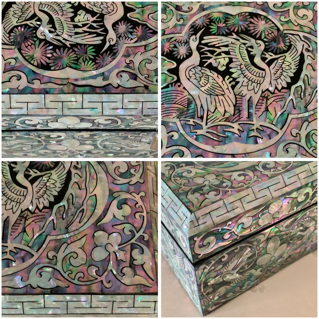 Mother of Pearl Jewelry or Business card Box with Crane and Vine Pattern (자개 학 당초문 보석함)