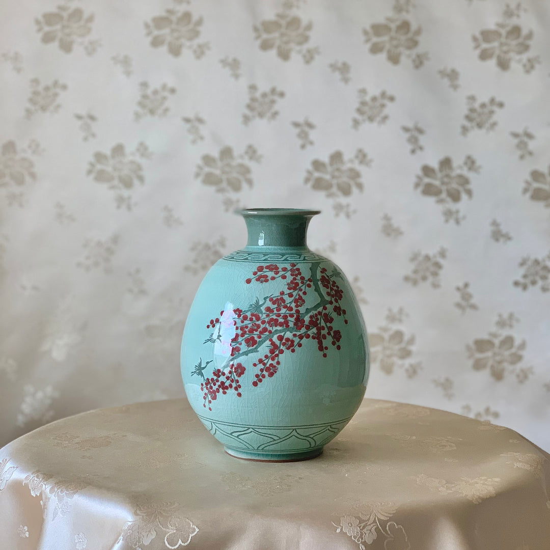 Celadon Vase with Red Plum Pattern (청자 매화문 호)