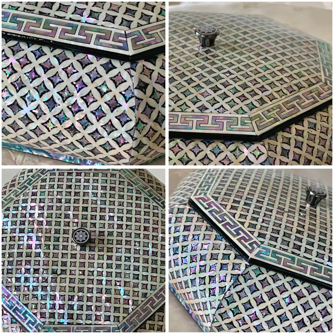Mother of Pearl Octagon Shaped Middle Size Jewelry Box with Chilbo Pattern (자개 칠보문 팔각 보석함)