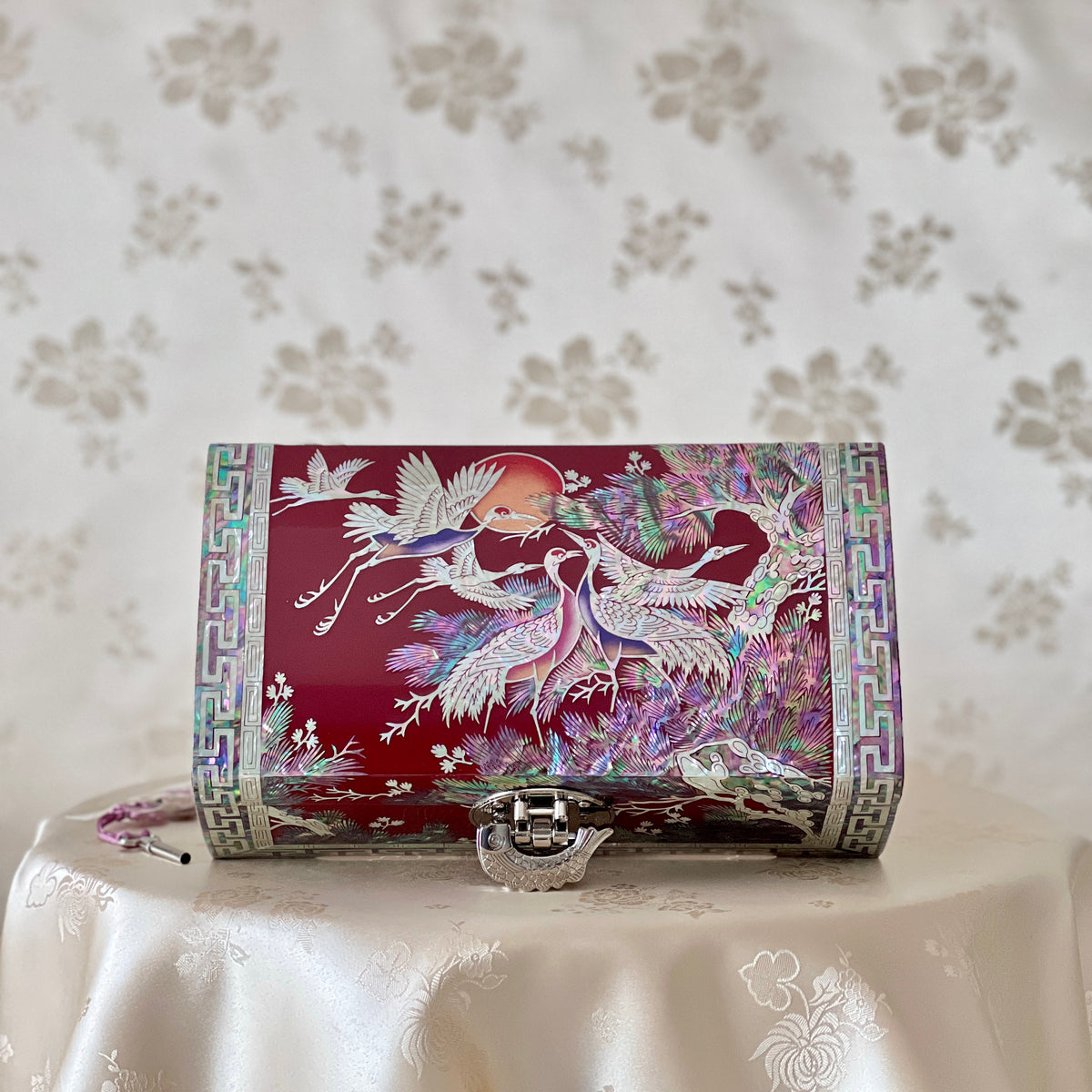 アクセサリー plants@painter Mother of Pearl Wine Color Wooden Jewelry Box with Pine