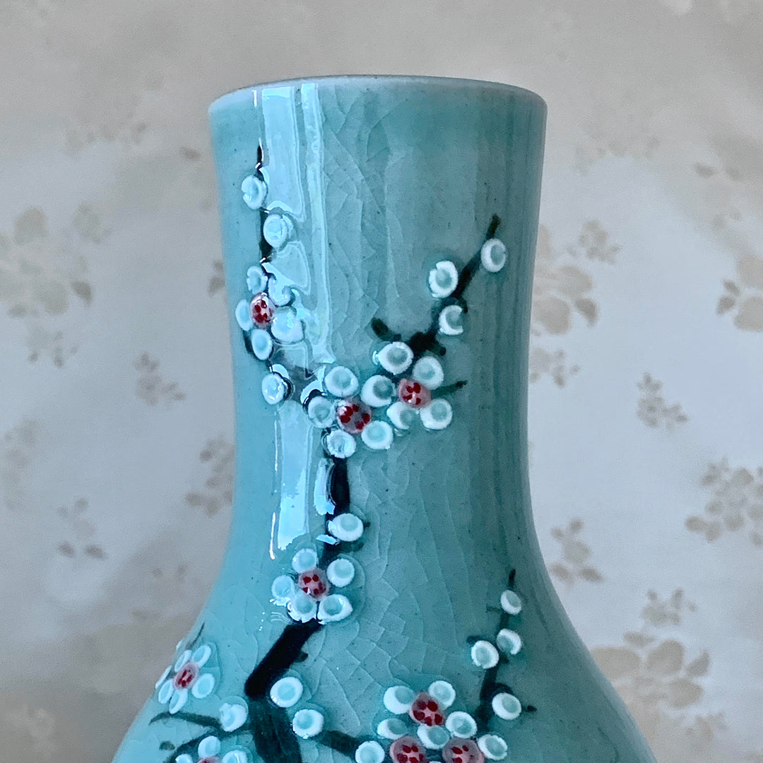 Celadon Vase with Embossed Plum Pattern (청자 양각 매화문 호)