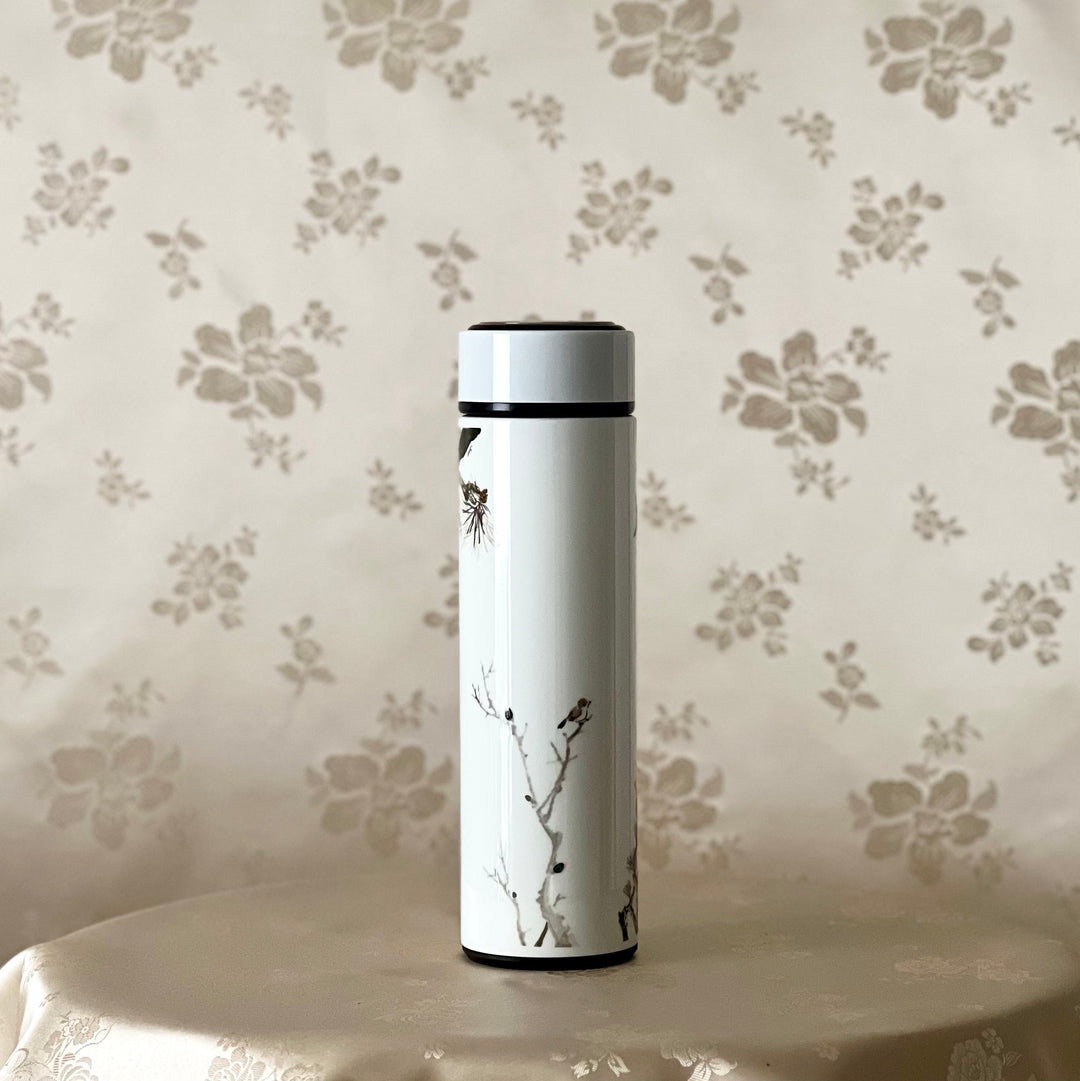 Mother of Pearl White Stainless Thermal Bottle with Pine and Bird Pattern (자개 송조문 보온병)