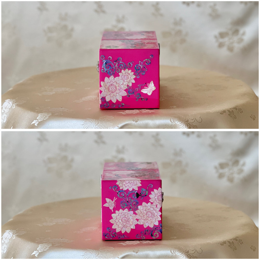 Handcrafted Mother of Pearl Jewelry Box: Butterfly & Chrysanthemum Design