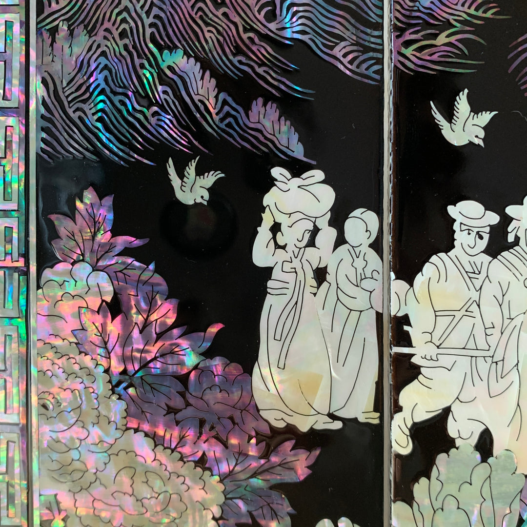 Mother of Pearl Wooden Folding Screen with pattern of Marriage Scene (자개 전통혼례도 6폭 병풍)