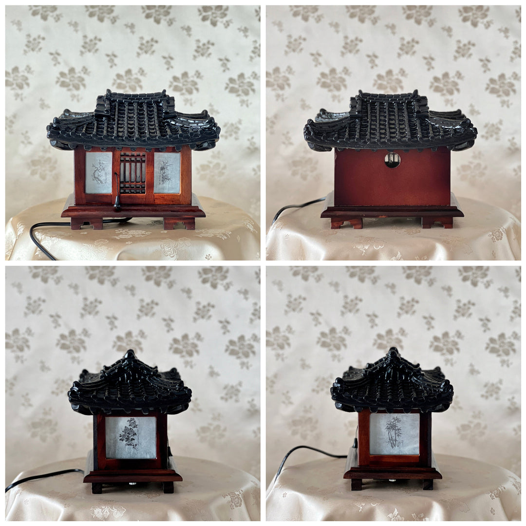 Tiled Roof House Shaped Wooden Accent Table Lamp Medium Size (한옥 기와집 램프)