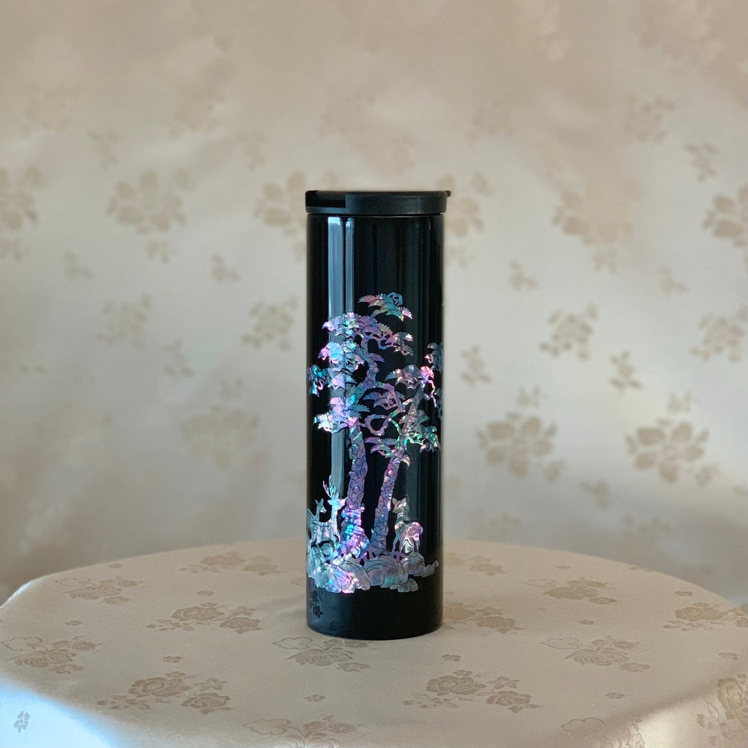 Mother of Pearl Black Stainless Thermal Bottle with Deer, Pine and Crane Pattern (자개 송록문 보온병)
