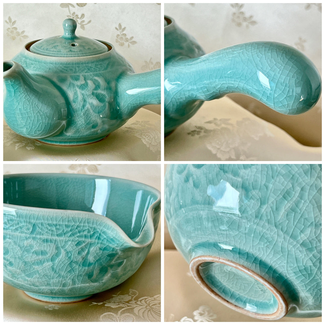 Celadon Tea Set with Vine Pattern (청자 당초문 5인 다기세트)