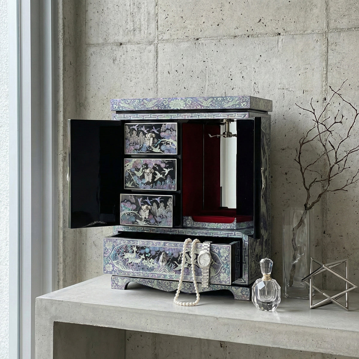 Mother of Pearl Double-Door Jewelry Chest: Longevity Motifs – ArtinKo