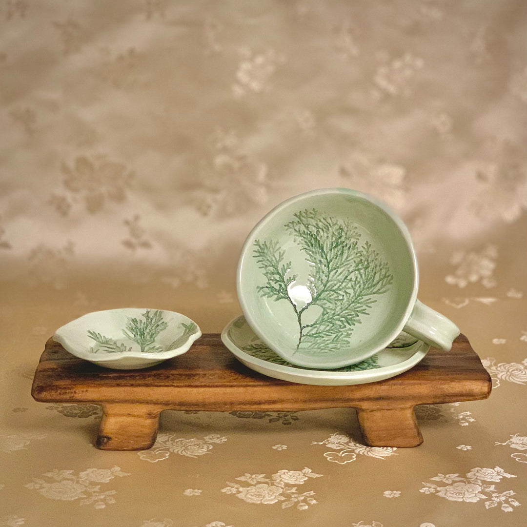 Pottery Tea Set with Tree Pattern