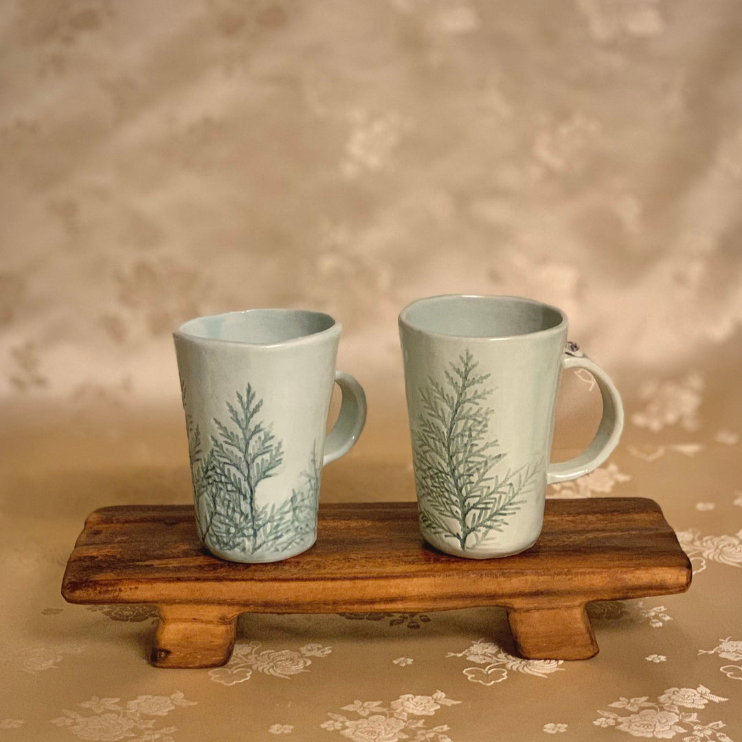 Pottery Tea Set with Tree Pattern