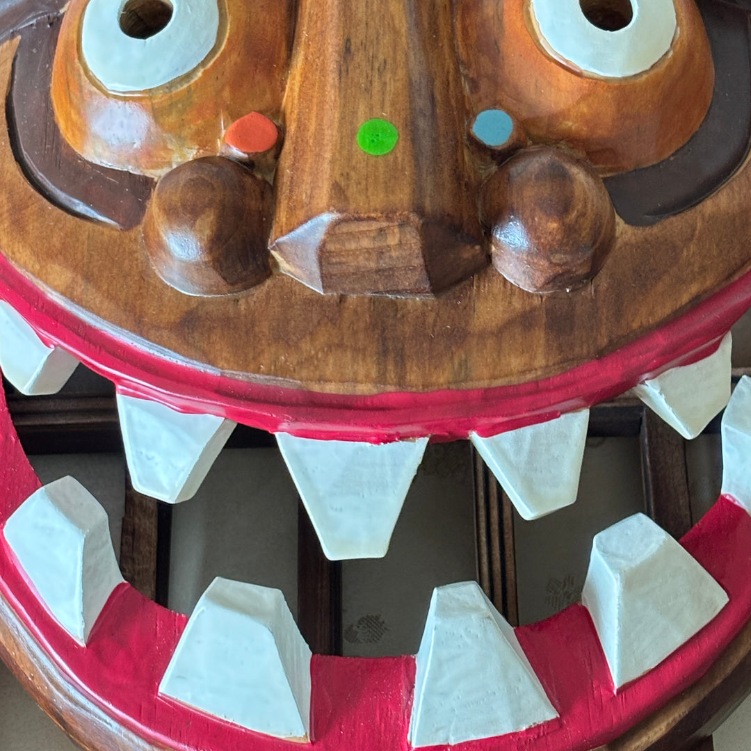 Wooden Wall Mask: Grand-Scale Maltuki Comic Servant Character from Traditional Mask Dance