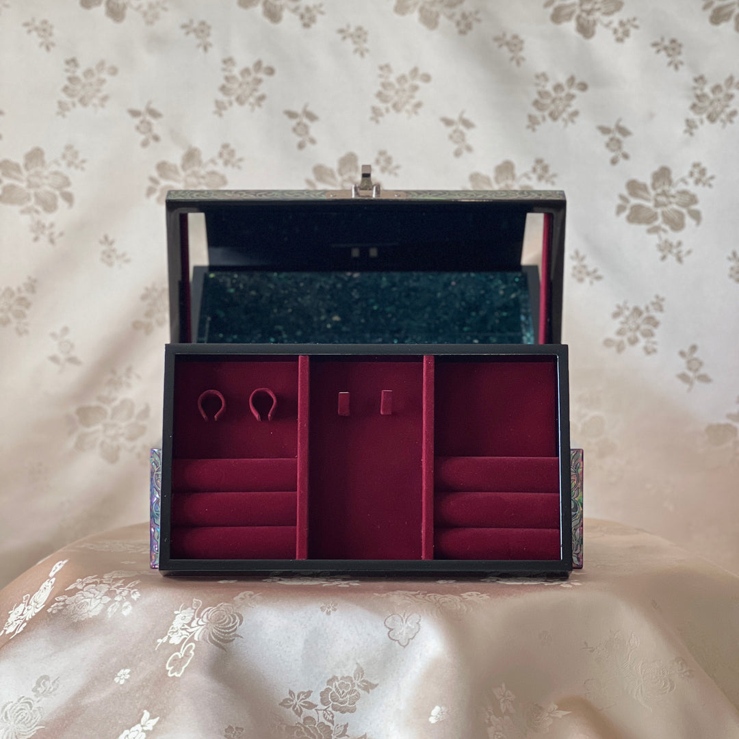 Mother-of-Pearl Jewelry Box: Auspicious Mountain Landscape with Cranes