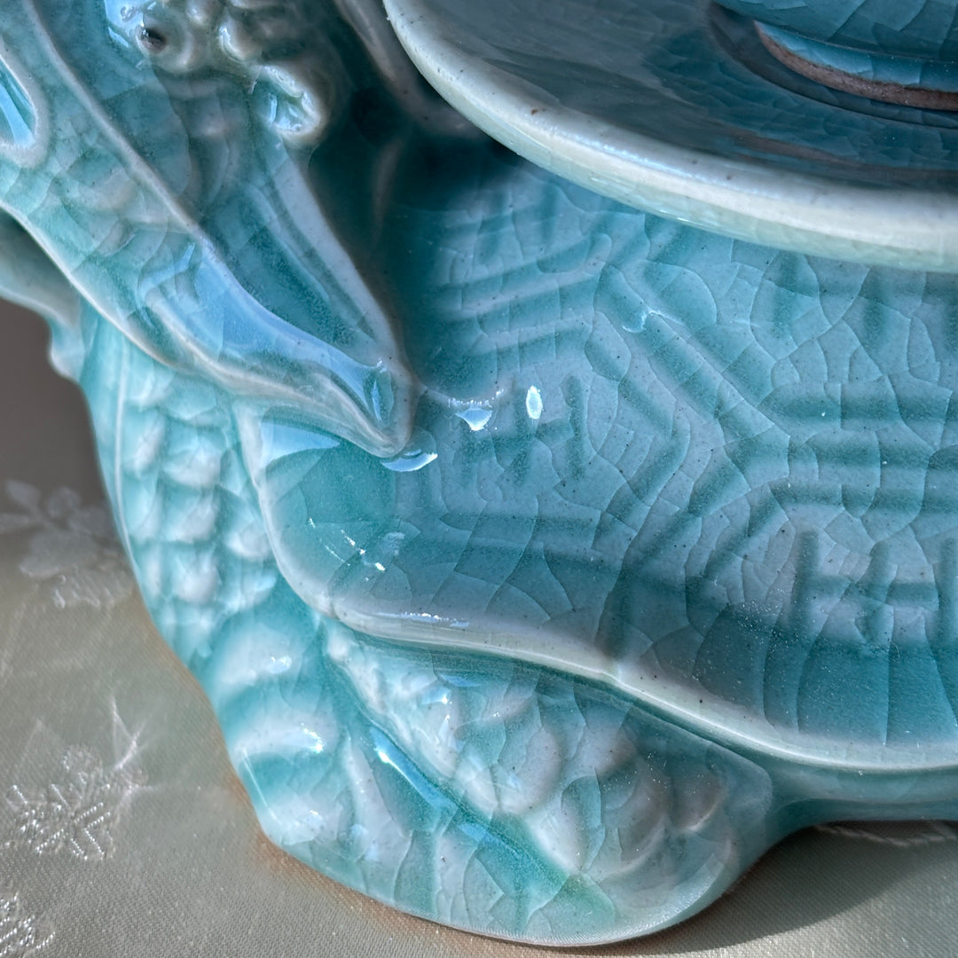 Celadon Gye-yeong Bae (Sobriety Cup): Dragon Turtle Motif by Master Artisan