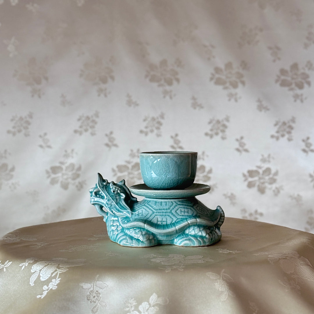 Celadon Gye-yeong Bae (Sobriety Cup): Dragon Turtle Motif by Master Artisan