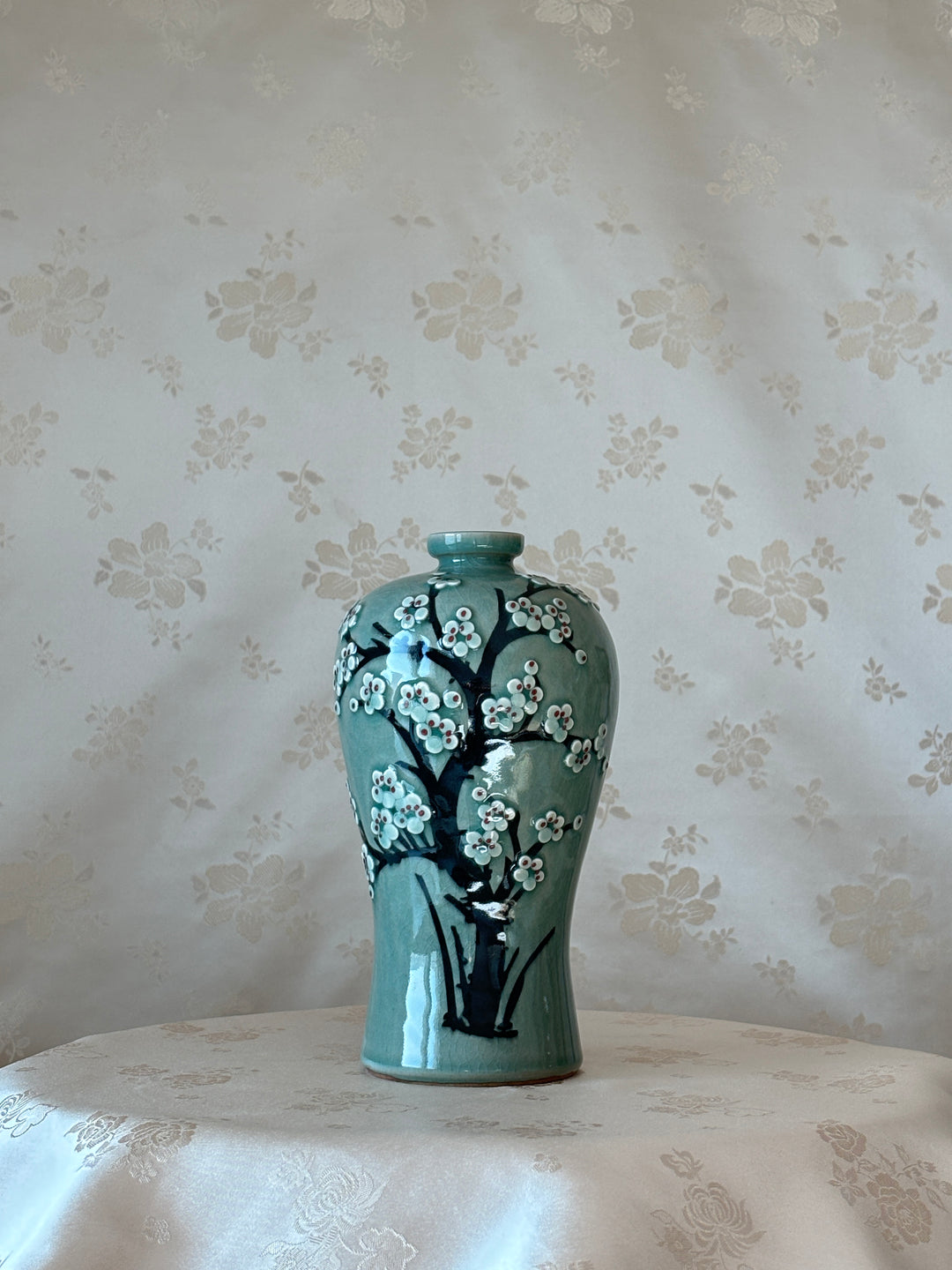 Korean celadon Maebyeong and Jubyeong Vase Set: with Plum Blossom Motif