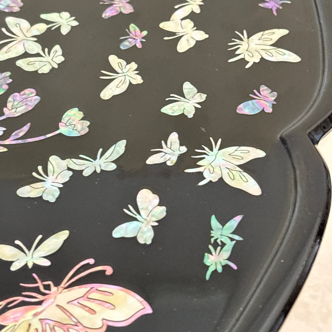 Mother-of-Pearl Folding Table (Soban): Peony and Butterfly Motif, Flower Form