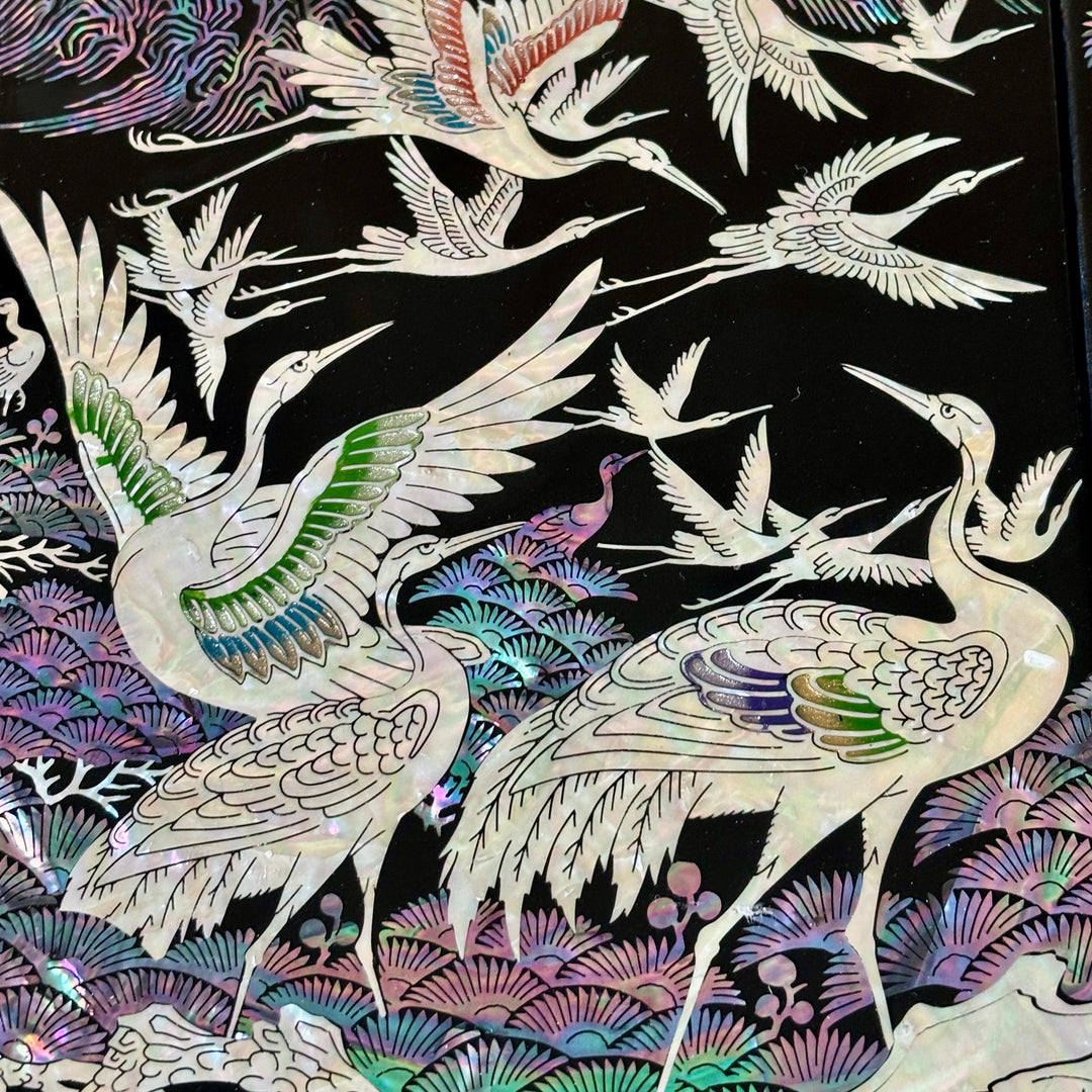 Mother of Pearl Folding Screen: One Hundred Cranes Motif