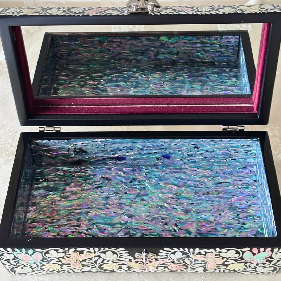 Mother of Pearl Keepsake Box with Butterfly, Lotus, and Arabesque Motifs