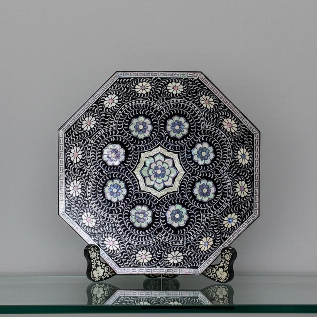 Mother of Pearl Octagonal Tray: Chrysanthemum and Vine Motif