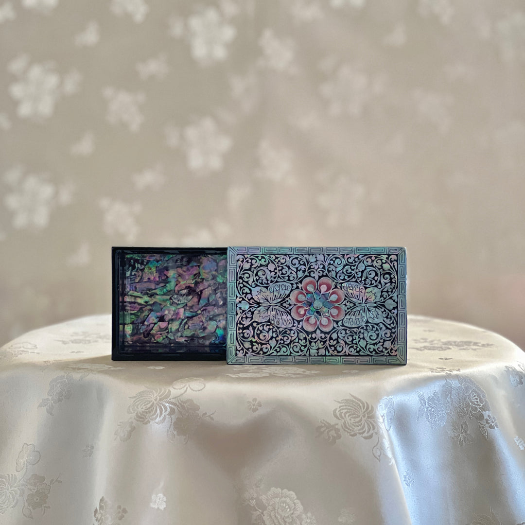 Mother of Pearl Jewelry or Business Card Box with Butterfly and Vine Pattern (자개 호접 당초문 명함 보관함)