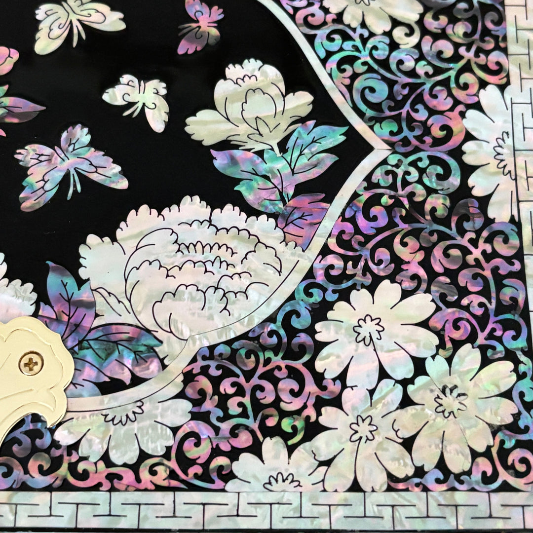 Mother of Pearl Bandaji Chest: Peacock and Peony Motif Jewelry Cabinet
