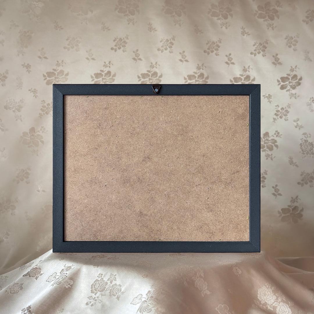 Embroidered Art Panel: Scrolling Vine (Dangcho) and Peony Motif on Black Silk