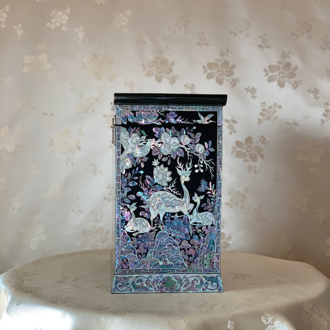 Mother of Pearl Double Door Jewelry Box with Longevity Symbols Pattern (자개 장생문 양문 설합 선비 보석함)