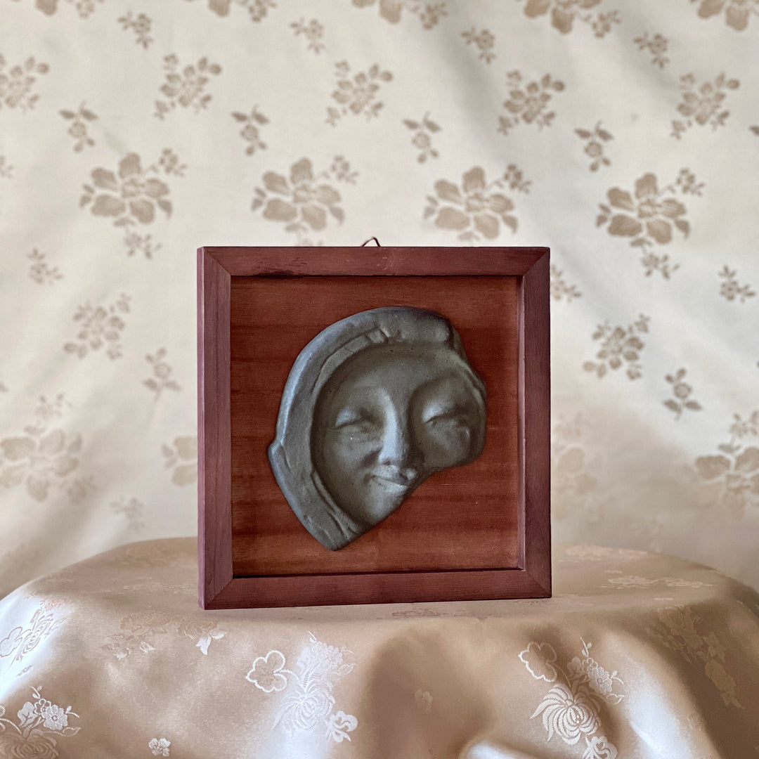 Silla Earthenware Framed Roof-End Tile (Sumaksae): Smiling Human Face Motif