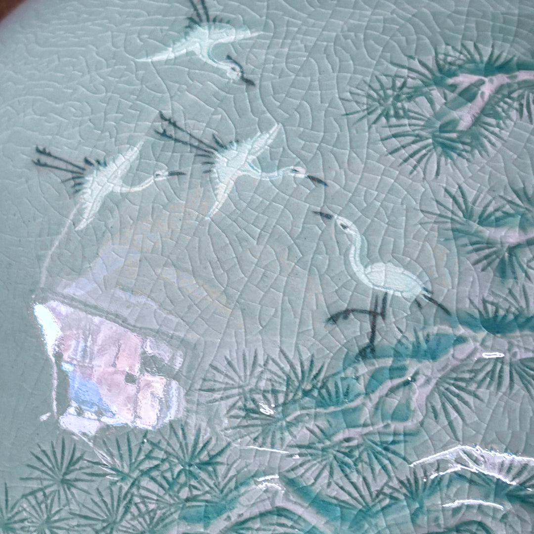 Celadon Jar (Ho): Pine in Relief and Inlaid Crane Motif by Master Artisan
