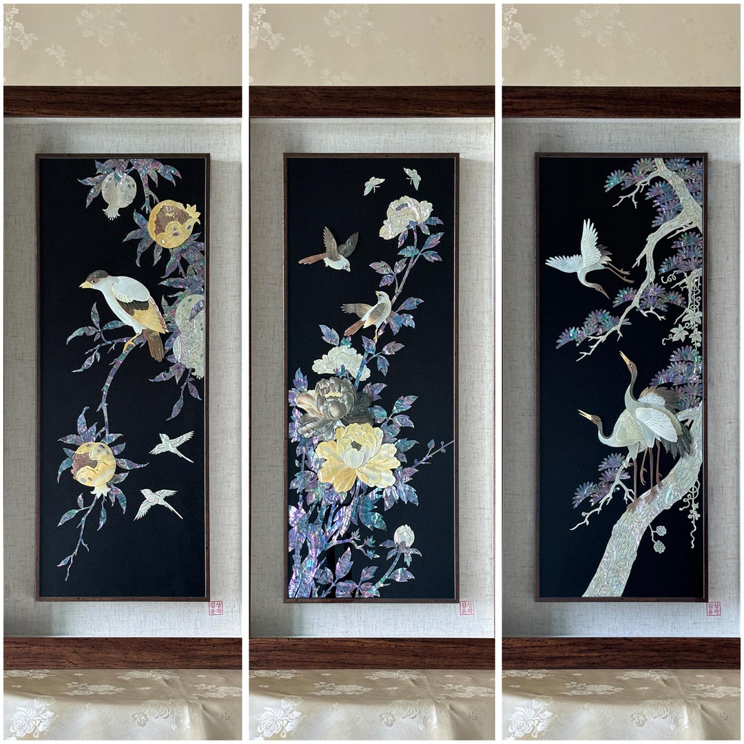 Korean Mother-of-Pearl Wall Art Set: Harmony in Natural Shell Form