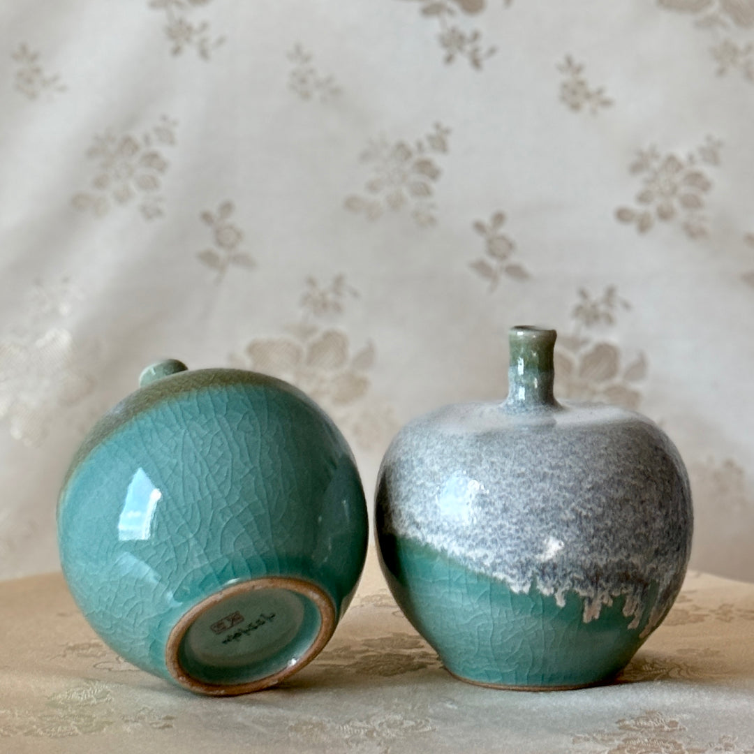 Korean Double-Glazed Celadon Vase Set: by Master Artisan