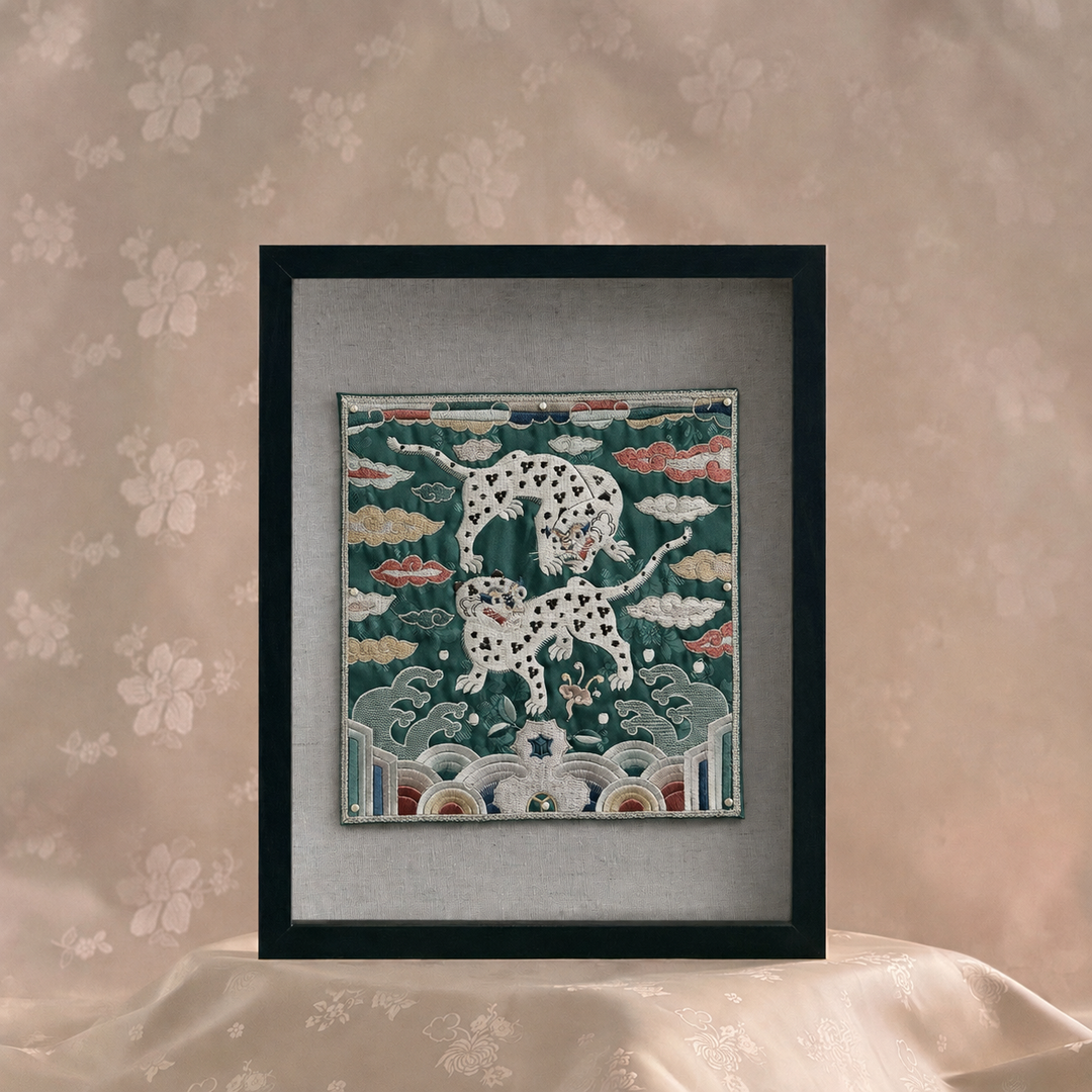 Embroidered Art Panel Set: Paired Tigers and Paired Peacocks, Series II