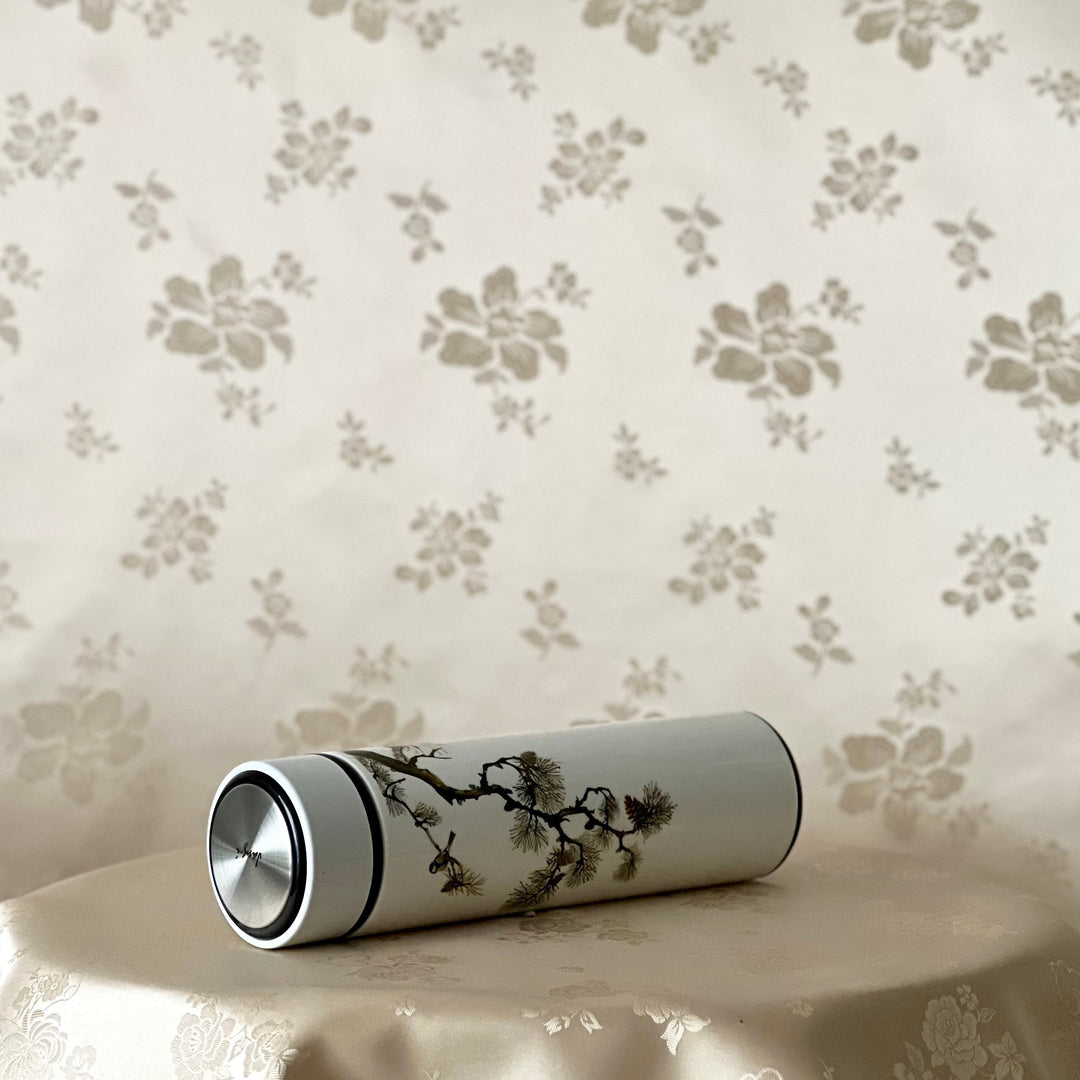 Mother of Pearl White Stainless Thermal Bottle with Pine and Bird Pattern (자개 송조문 보온병)