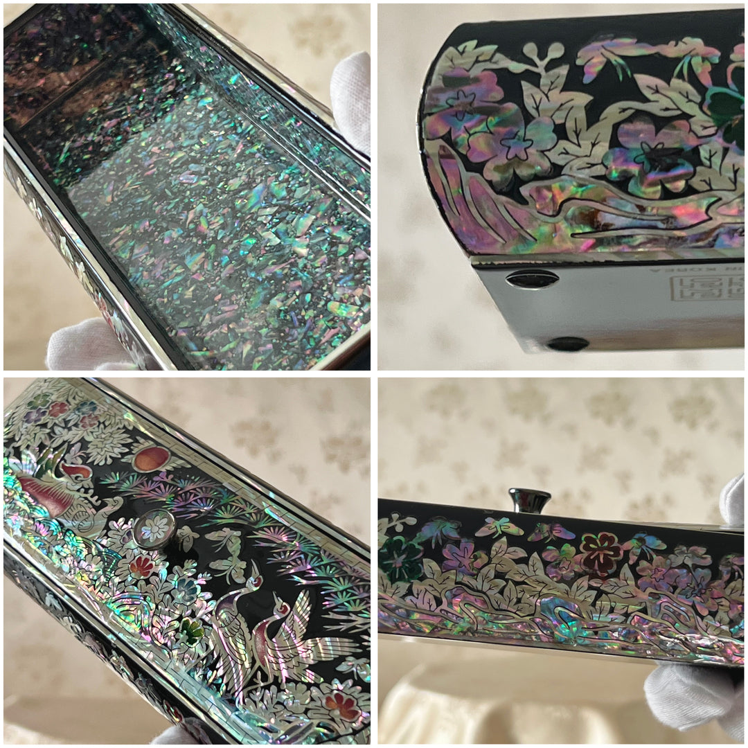 Mother of Pearl Jewelry or Pencil Case with Crane and Bird Pattern (자개 학조문 필함)