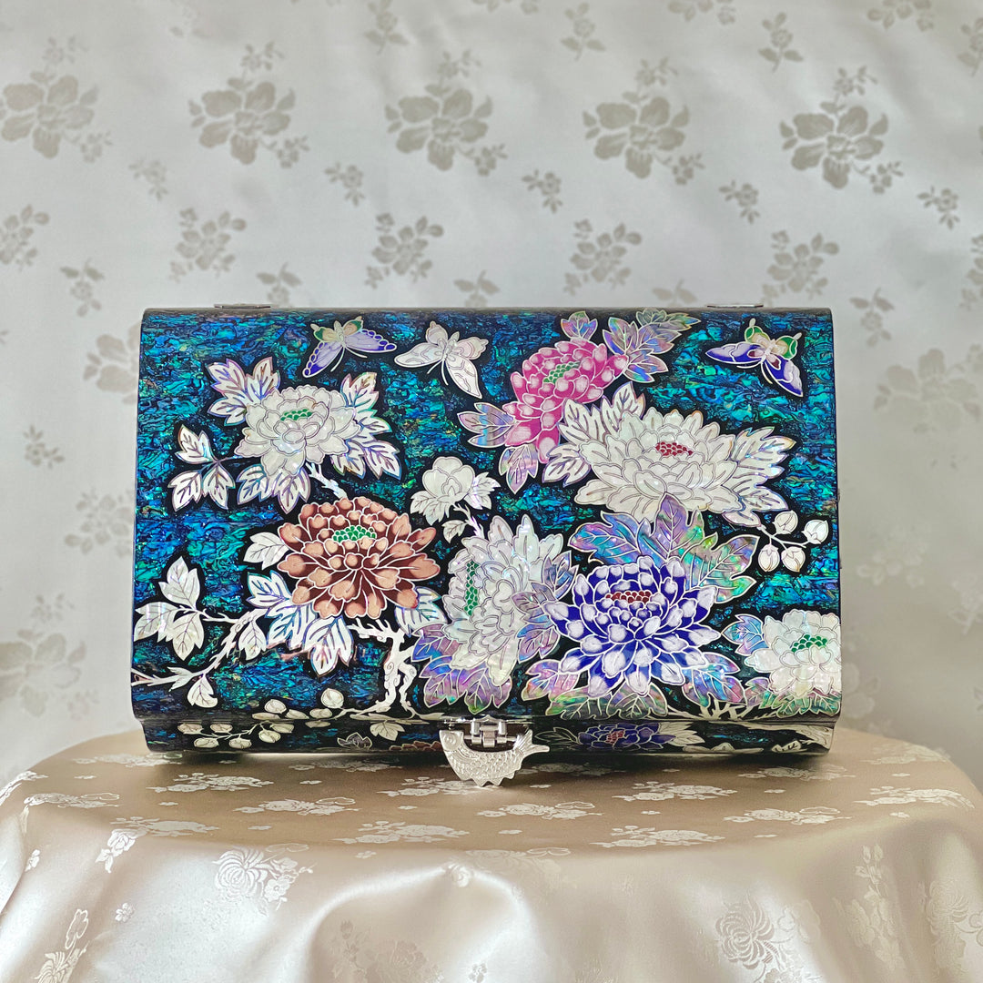 Mother of Pearl Handmade Huge Jewelry Box with Peony and Butterfly Pattern (특대형 자개 호접 목단문 굴림 보석함)