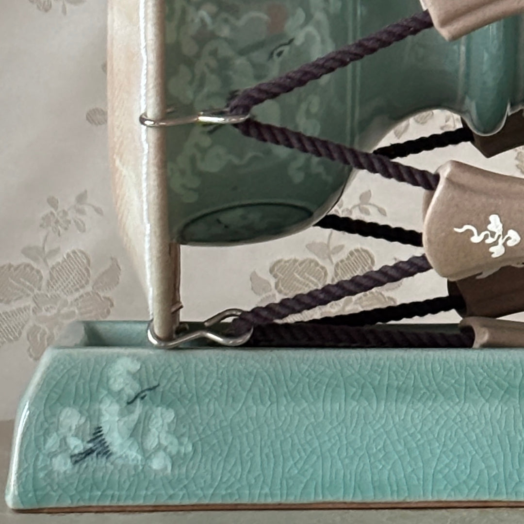 Celadon Display Janggu Drum (Large): Inlaid Crane and Cloud Motif by Master Artisan