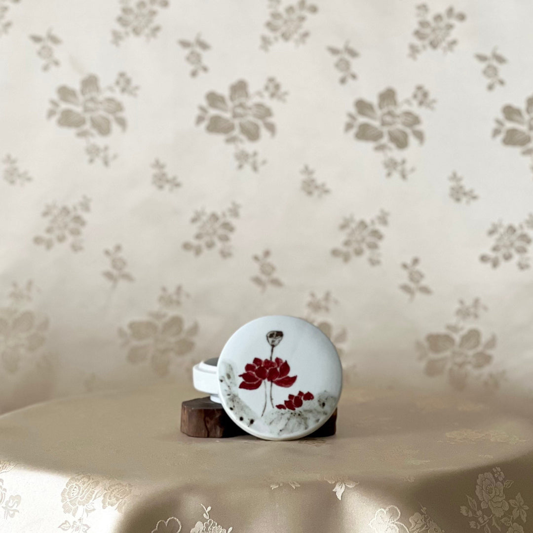 White Porcelain Covered Box: Lotus Motif by Master Artisan
