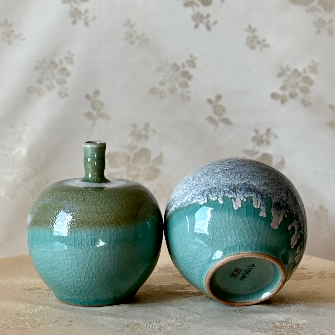 Korean Double-Glazed Celadon Vase Set: by Master Artisan