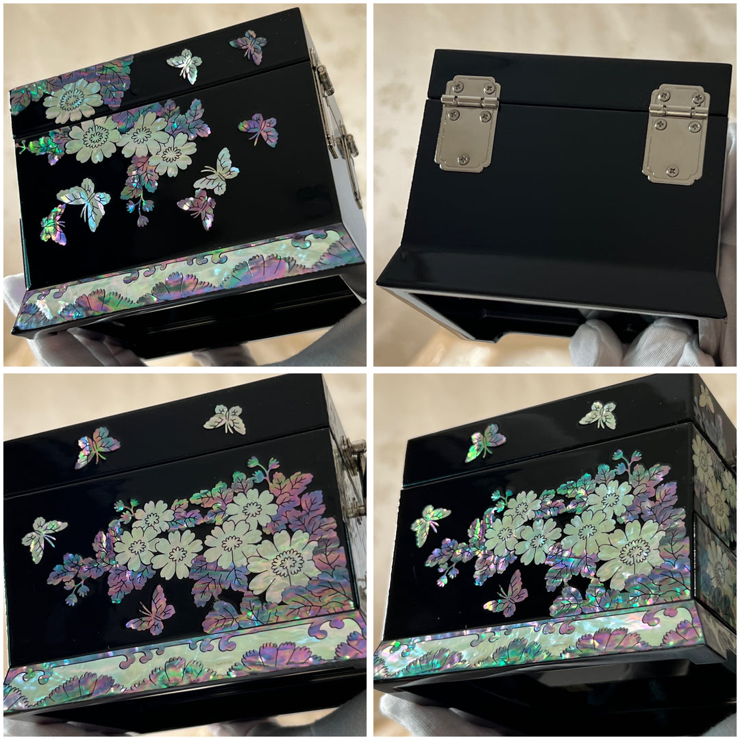Mother of Pearl  Wooden Jewelry Box with Butterfly and Flower Pattern (자개 호접 화문 보석함)