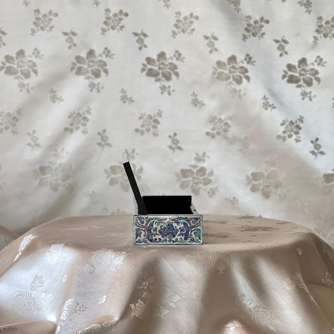 Mother-of-Pearl Stationary Box: Crane and Pine Tree Motif