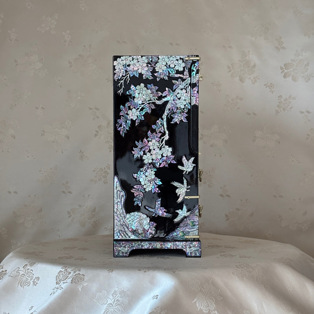 Mother of Pearl Bandaji Chest: Peacock and Peony Motif Jewelry Cabinet