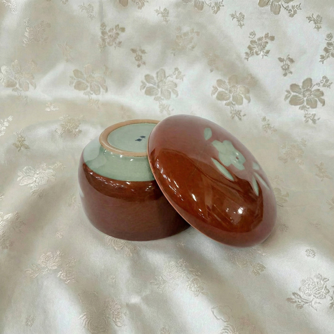 Dongwha Celadon Bowl (Jubal) Set: Copper-Red Slip and Carved Peony Motif