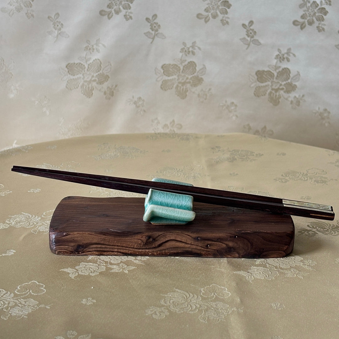 Celadon Utensil Rest Set with Roof Tile Design and Inlaid Crane and Cloud Motifs by Master Artisan