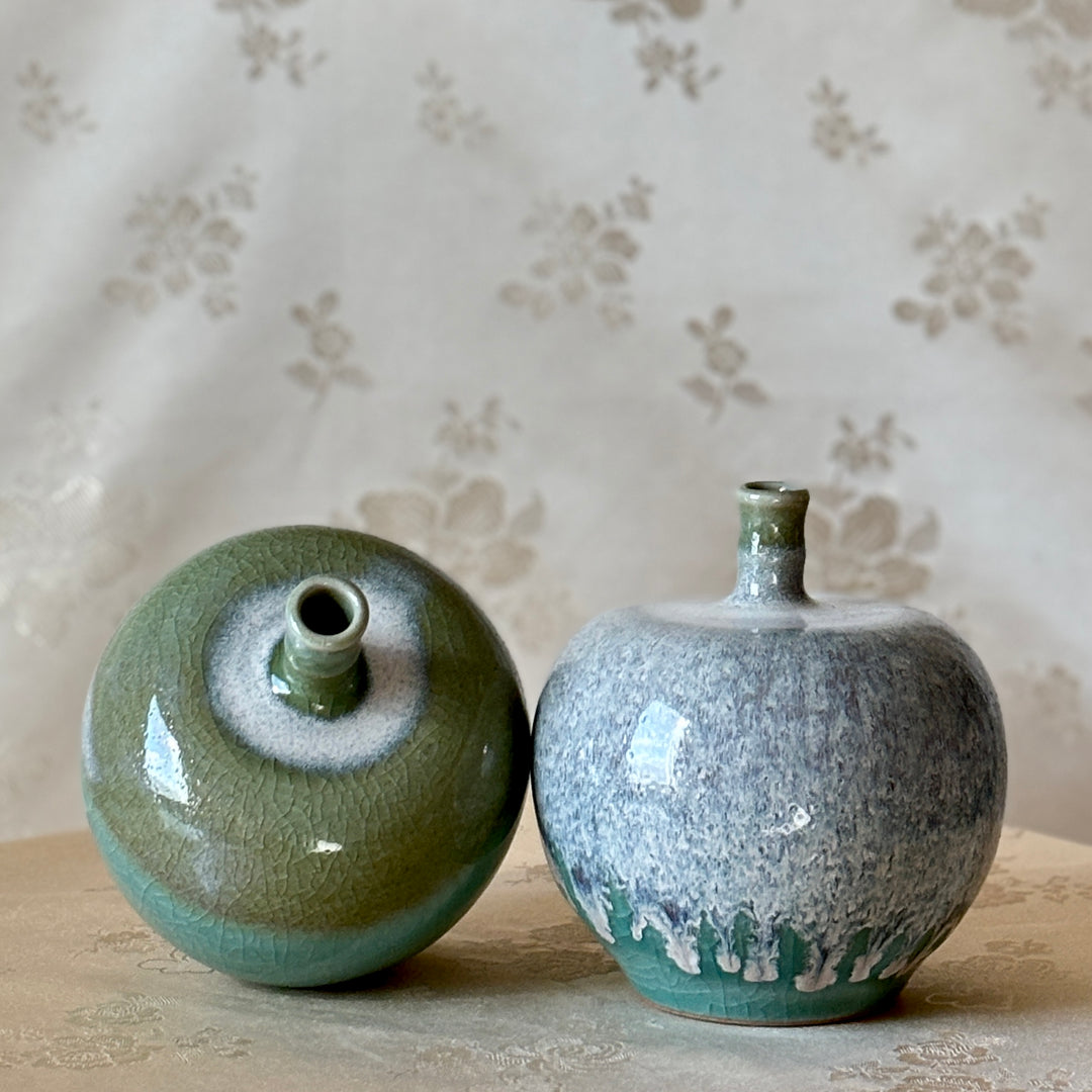 Korean Double-Glazed Celadon Vase Set: by Master Artisan