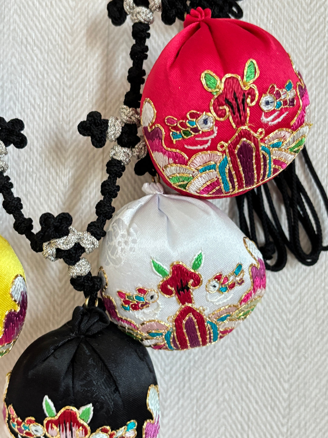 Traditional Dohl Belt with Lucky Bags Symbolic Accessory with Wooden Frame